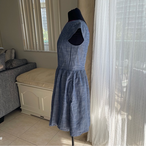 Brooks Brothers Back Button Down Scoop Neck Red Trim Blue Dress 4 - Picture 2 of 4